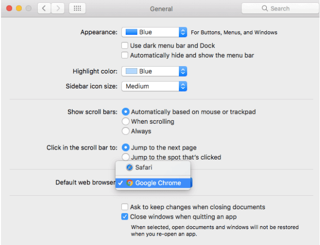 change default settings for chrome mac